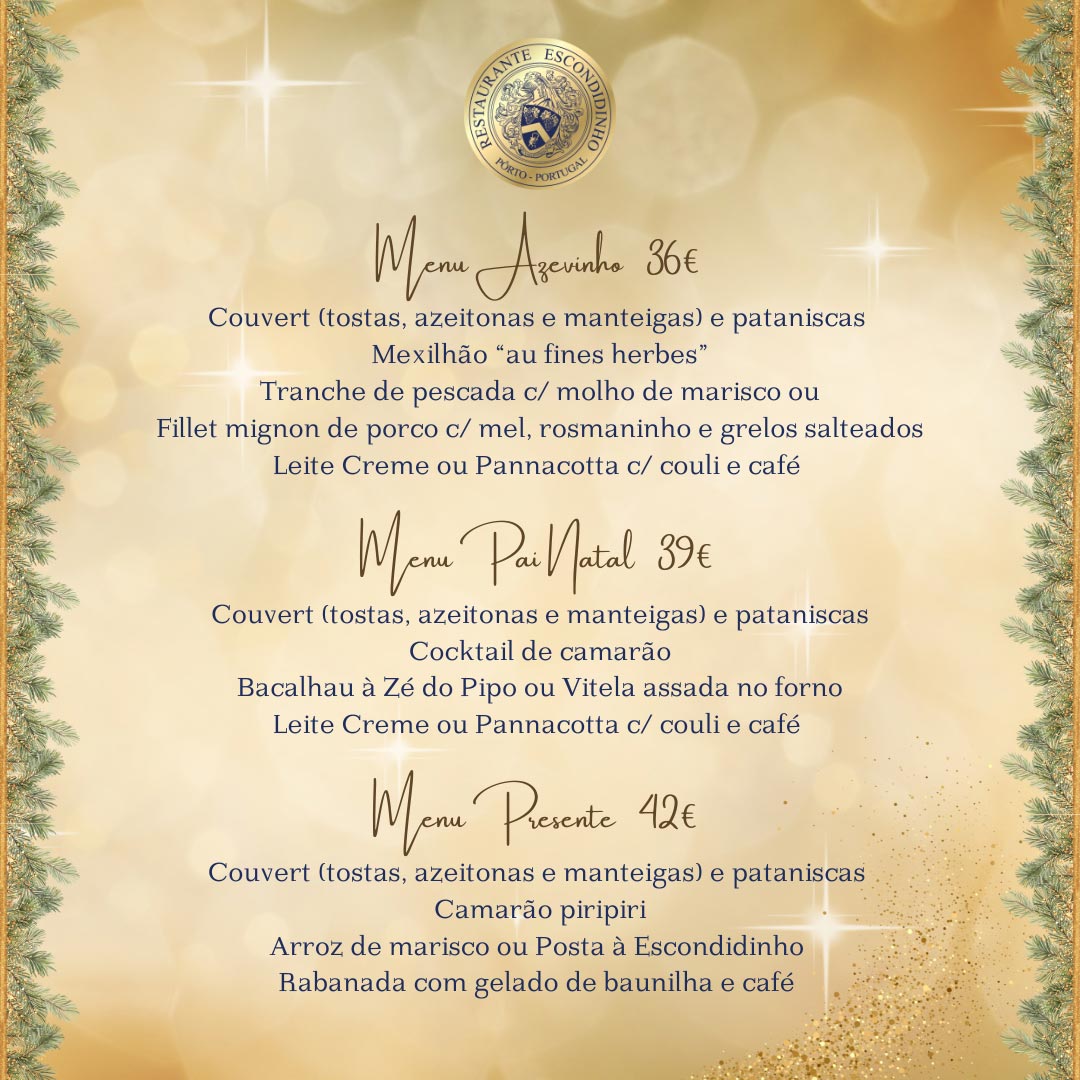 Menus de Natal Restaurante Escondidinho Porto