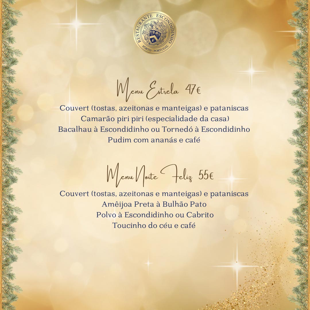 Menus de Natal Restaurante Escondidinho Porto